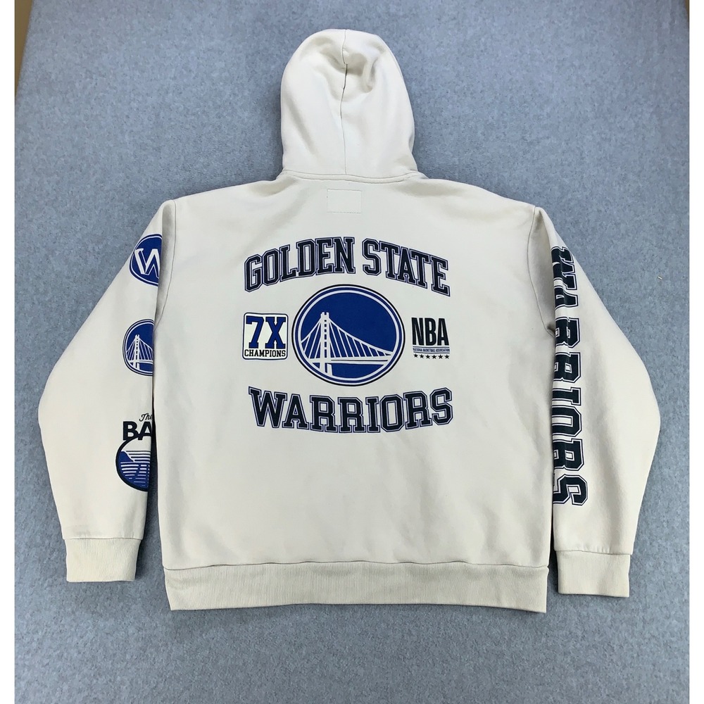 Hollister NBA Hoodie Mens XL Cream Golden State Warriors 7x Champions Graphic - Picture 4 of 8